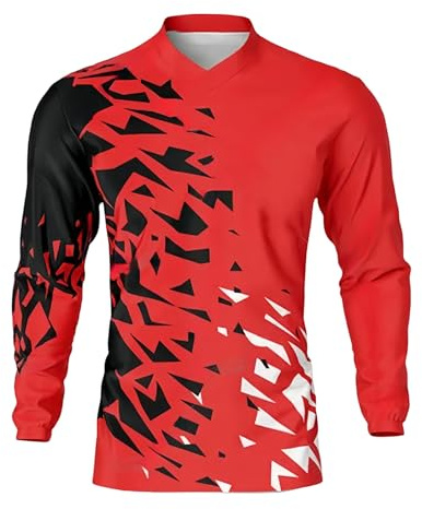 MTB Trikot, Herren Mountainbike Jersey Shirt Langarm Bike Top Summer Bicycle Sportswear Clothing Shirt Downhill Fahrrad Jersey (Rot,L)