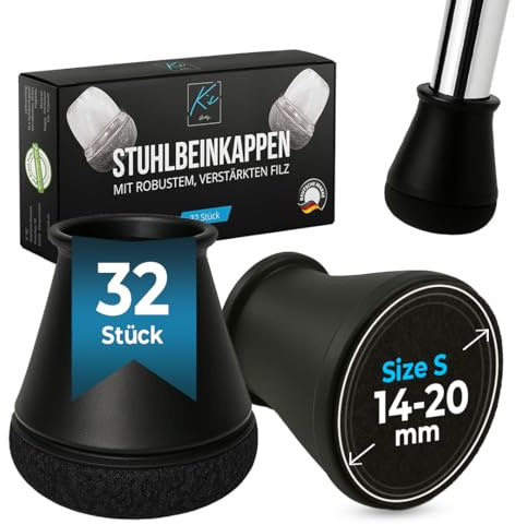 Stuhlbeinkappen Rund Schwarz, 32 Stück, 14-20mm, Filzgleiter für Stühle, Stuhlsocken, Schutzkappen für Stuhlbeine, Stuhlbeinsocken