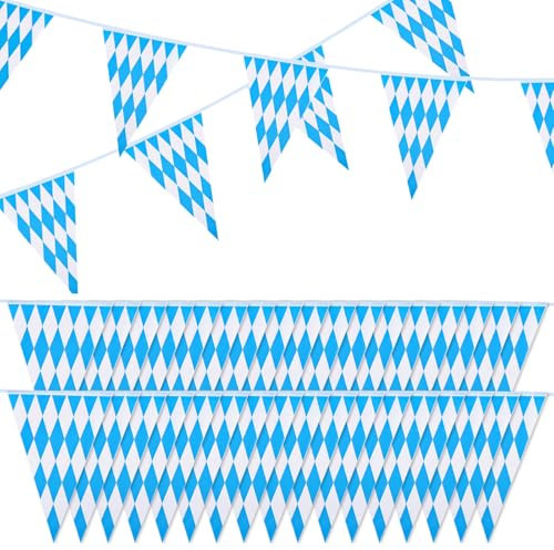 Wimpelkette Oktoberfest, 20 Meter Oktoberfest Deko Wimpel Bayrische Deko Oktoberfest Party Girlande Blau Weiß Wetterfest Banner Dekoration für Bierzelten Bier Festival München