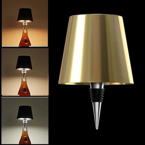 Desniltol LED Wine Bottle Lamp - 2024 New Portable Wireless Bottle Lamps with 3 Color Changing, Rechargeable Touch Control Table Lamp, Cute Embed LED Night Light for Bedroom/Restaurant/Bar (Gold)