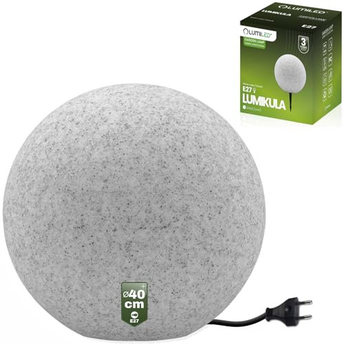Lumiled Stein Kugelleuchte Außen Außenkugelleuchte Kugellampe Granit Gartenkugel Außenleuchte Kugel Wegeleuchte Lichtkugel wetterfest IP65 E27 Fassung inkl. Anschlusskabel 1,3m Ø 40cm
