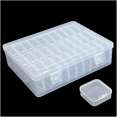 Forever bene Scatola Porta Oggetti 31 Pezzi - Organizer Minuteria in Plastica Trasparente con Coperchio per Diamond Painting, Viti, Gioielli, Set Modulare (Bianco)