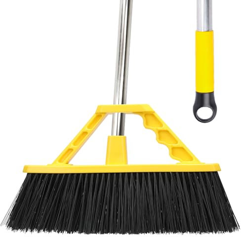 17.3 inch Push Broom Outdoor for Floor Cleaning, Heavy Duty Brush with Stiff Bristles,Outdoor Broom Patio Broom for Garage Deck Driveway Garage Yard (Yellow)