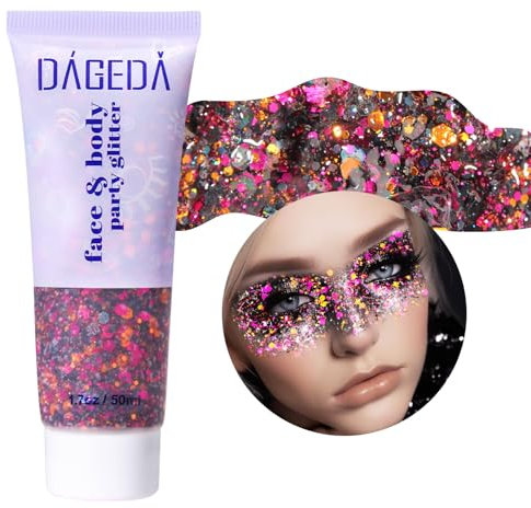Prreal Body Glitter Gel 50ml, Face Halloween Glitters Body Gel Sequins Shimmer Liquid Eyeshadow, Chunky Gliter for Face Hair Nails, Holographic Cosmetic Laser Powder Festival Makeup#Halloween