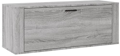 Makastle Wand Schuhschrank, schmal Schuhregal Hängend, Schuhkommode, Schuhablage, Shoe Organizer, Schuhaufbewahrung Hängend, Wandregal, Grau Sonoma 100x35x38 cm Holzwerkstoff