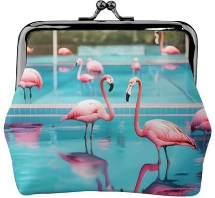 Petit portefeuille flamant rose et piscine pour femme, porte-monnaie pour femme, petit portefeuille pour femme, avec fermeture éclair et verrou, noir, One Size, Art déco