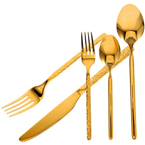 MAGICLULU Set Di Posate Da Tavola in Acciaio Inossidabile - Set Di Posate Da 6 Pezzi Con Motivo in Rilievo - Stoviglie Riutilizzabili Per La Cucina Occidentale