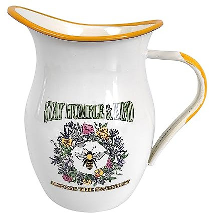 Emaillekanne Kleine Vasen Vintage Metall Blumenvase Milchkännchen Vase Blumen und Vögel für Blumen Rustikale Vase Small Rustic Vases Flower Pitcher