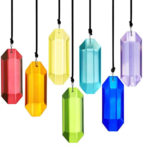 HDCRYSTALGIFTS 7pcs Crystal Suncatcher Prisms 3'' Window Hanging Ornament Rainbow Glass Prism Sun Catcher Decor for Home Garden