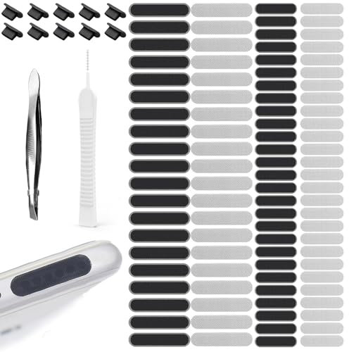 20 Kit de Polvo para Teléfono, Cubierta de Puerto Tipo-C Tapon Antipolvo para Movil Protector Altavoz Pegatinas de Malla Antipolvo Teléfono Limpiador Puerto Carga Teléfono con Pinzas y Cepillo