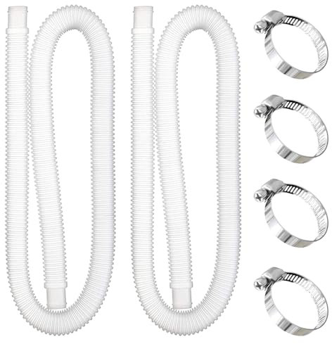 yotutun Tubo per Piscina 32mm, 2 Pezzi 1m Tubi di Ricambio per Piscine con 4 Morsetti in Metallo Tubo di Ricambio per Pompa Piscina Pompe da Piscina per Piscine Fuori Terra