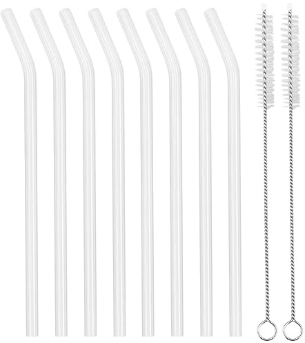 8 pajitas de cristal reutilizables, respetuosas con el medio ambiente, con 2 cepillos de limpieza, transparentes, longitud de 20 cm, perfectas para todas las bebidas y leche (curvadas)