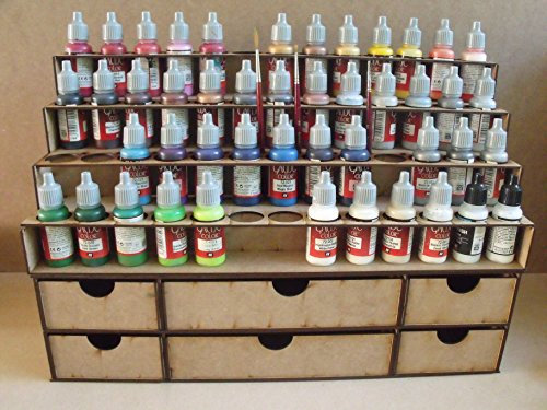 Paint Stand for 52x bottles of paint and drawers storage for dropper bottles such as vallejo, army painter. Paint rack by Wargame-Model-Mods