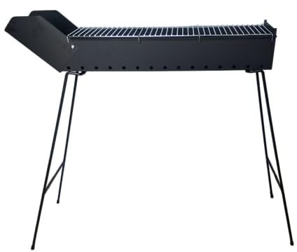 Braciere Rettangolare Cuoci Arrosticini e Spiedini carne a Carbonella con Griglia in Metallo e Piedi Richiudibili 74 cm da Esterno nero