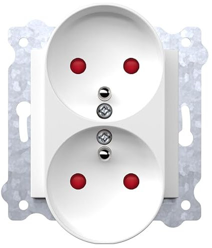 EXEN - Double Prise de Courant Encastrée Blanc Type E 16A 250V avec Terre - Prise Électrique Murale pour Maison, Bureau - Compatible avec Les Séries KARELL/ODAK/COMFORT - 246/01E
