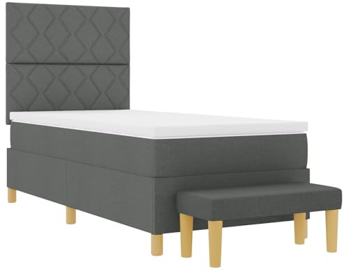 vidaXL Boxspringbett mit Matratze Dunkelgrau 100 x 200 cm Stoff, Moderner Boxspring-Bett, rechteckiger Rahmen, stylisches Schlafzimmermöbel, bequem schlafen, langlebige Schaumstoffmatratze