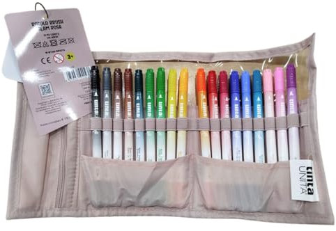 Tinta Unita Rotolo Glam Rosa, Set 18 Pennarelli Brush Bipunta, Astuccio Portapenne