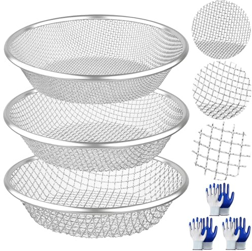 Lot de 3 tamis de terre pour jardinage, tamis à roches pour seau de 18 litres, tamis à compost avec gants - Filtre le sol, la sciure de bois, les galets, les débris