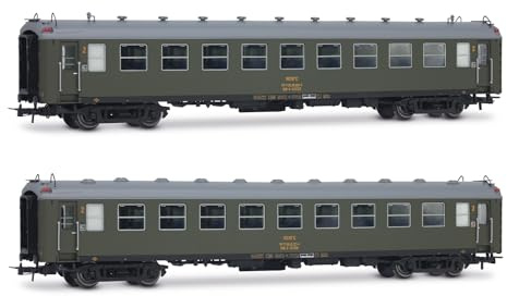 Electrotren HE4038 RENFE, Lote de 2 Coches de 5000 Unidades, BB4 2ª Clase, con Fuelles Antiguos, librea Verde Oliva, EP. IV