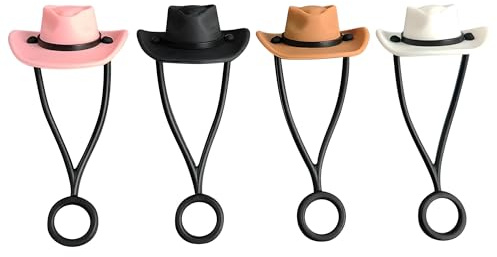 4PCS Silicone Cowboy Hat Straws Toppers, Reusable Straw Caps Covers for 9mm Straws, Fun Straw Lid Cup Accessories, Dust-Proof Cups Cap Topper for Outdoor Use
