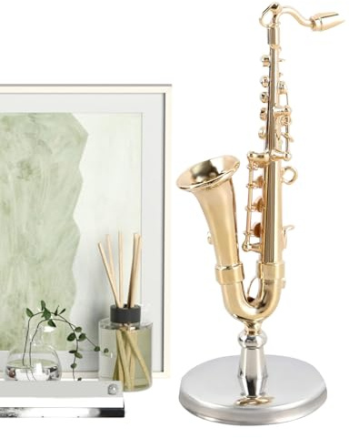 Huehkir Miniatur Saxophon Instrument - Vergoldetes Miniatur Saxofon,Sammlerstück Musikinstrument Mit Ständer & Etui Als Weihnachten Geburtstag