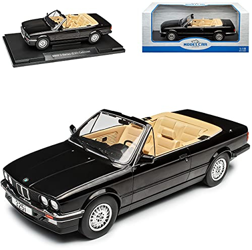 alles-meine.de GmbH B*M*W 3er E30 325i Cabrio Schwarz 1982-1994 1/18 Model Car Group Modell Auto mit individiuellem Wunschkennzeichen