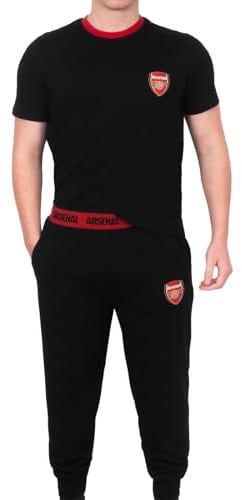 Arsenal FC Official Football Gift Mens Premium Long Pyjamas Set Black Large