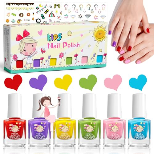Kinder Nagellack Set - 6 Farben Kindernagellack auf Wasserbasis - entfernbar, Ungiftig und Geruchlos, Schnell Trocknend Nagellack Geschenke für Mädchen (Rainbow Color)