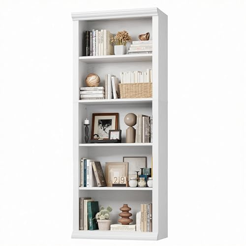 EOSVALO Bücherregal 5-stöckig, 60x29.7x153cm, Weiß | Offenes Aufbewahrungsregal, Bücherschrank, Standregal, Für Wohnzimmer, Esszimmer, Studierzimmer, Büro