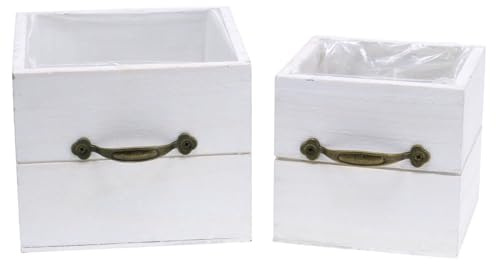 Viana Pflanzgefäß Holzschublade Weiß 15x15/12x12cm 2er-Set Dekoschublade