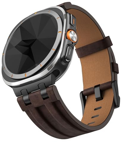 Astorgos Correa de Cuero Compatible con Samsung Galaxy Watch Ultra 47mm 2025/2024, Premium Smartwatch Banda con Conector de Acero Inoxidable Resistente para Hombres y Mujeres, Negro+Denim Negro