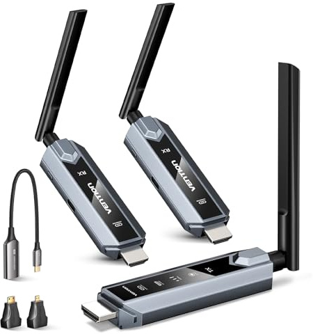 VENTION Transmisor y Receptor HDMI Inalámbrico 656FT con Pantalla LED y Control térmico, hasta 6 RXs, Plug & Play extiende señal 4K Desde PC/proyector/TV Box(1TX+2RX)