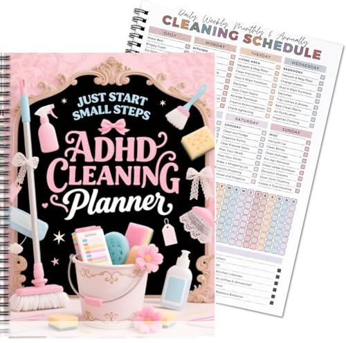 ADHD Cleaning Planner for Adults and Teens, A4 with 34 pages Daily Productivity Planner, Cleaning Schedule and Checklist Notebook with Daily Weekly Monthly Task Lists