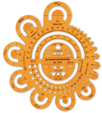 Standardgraph 1310 - Abrundungsschablone mit Winkelmesser 180° u. 200° | Für präzise Radien, Kreistangenten und Winkelmessungen im technischen Zeichnen, Ausführung ohne Facette