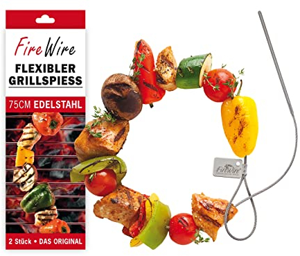 Flexible Grillspieße aus Edelstahl, 75 cm, Set aus 2 Stück, Rostfrei, Schaschlikspieße, Fleisch, Gemüse und Vegan, Gasgrill, Holzkohlegrill, BBQ, Brainstream