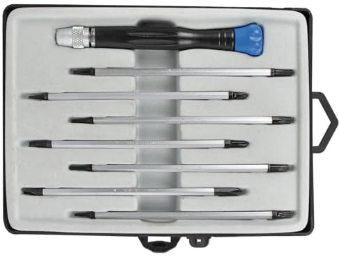 SW-Stahl 31400L Elektronik Schraubendrehersatz - 8 Tlg. Feinmechanik Set | Präzisions Doppelklingen für Elektroniker - Variabel einstellbar von 135-210 mm - Mit Schnellwechselsystem