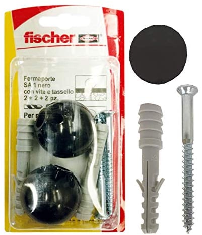 Fischer Ferma Porta Nero 1N K, kit con due blocca porta da pavimento, 504640