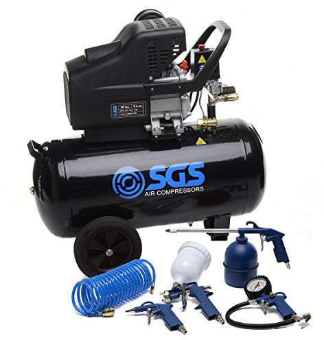 SGS 50 Litre Air Compressor & 5 Pc Air Tool Kit, 9.6CFM 2.5HP, Twin Air Outlets