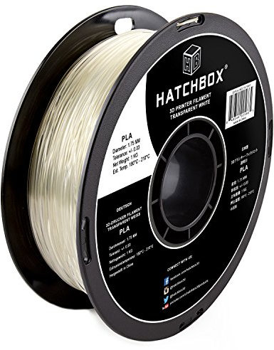 HATCHBOX 1,75 mm transparent weißes PLA-Filament für 3D-Drucker - 1 kg-Spule - Maßgenauigkeit +/- 0,05 mm