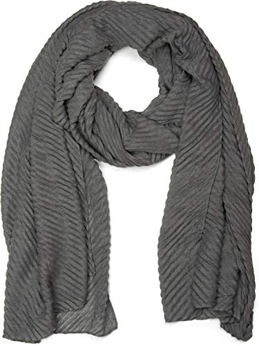 styleBREAKER Damen Schal fein gekreppt | Leichter Plissee-Schal für stilvolle Looks | Elegantes Halstuch mit fließenden Falten | Modisch Vielseitig & Angenehm weich | 96 x 192 cm, Farbe:Dunkelgrau