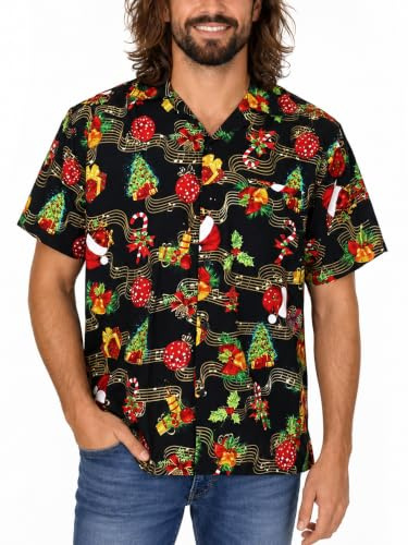 King Kameha Funky Hawaiihemd Herren Kurzarm Fronttasche Hawaii-Print Weihnachten Christmas Designs X-Mas