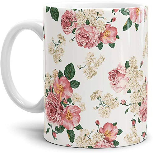 Tassendruck Blumenmustertasse mit Rosen - Kaffeetasse/Mug/Cup - Qualität Made in Germany
