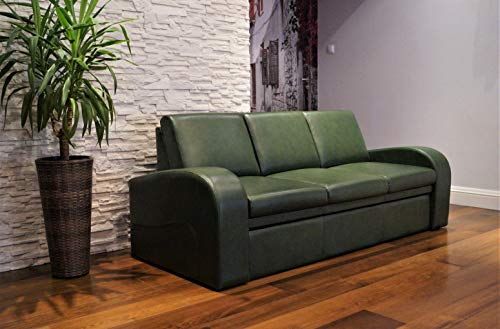 Quattro Meble Grün Echtleder 3 Sitzer Sofa Oslo FS Breite 200cm mit Schlaffunktion Ledersofa Echt Leder Couch große Farbauswahl !!!