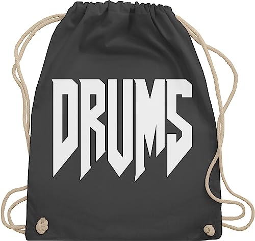 Turnbeutel Rucksack - Festival Zubehör - Drums Schriftzug - Unisize - Dunkelgrau - geschenke für schlagzeuger festivalbeutel konzert schlagzeug beutel geschenk festival-bag festivals juterucksack