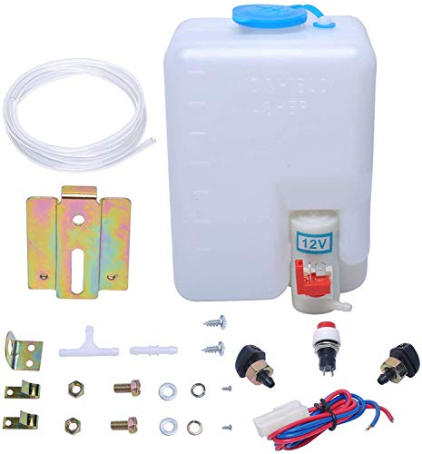 12V Botella Lavaparabrisas Kit de Depósito de Bomba de Lavador de Parabrisas Herramientas de Limpieza Universal para Coches Clásicos Barco Marina por Poweka