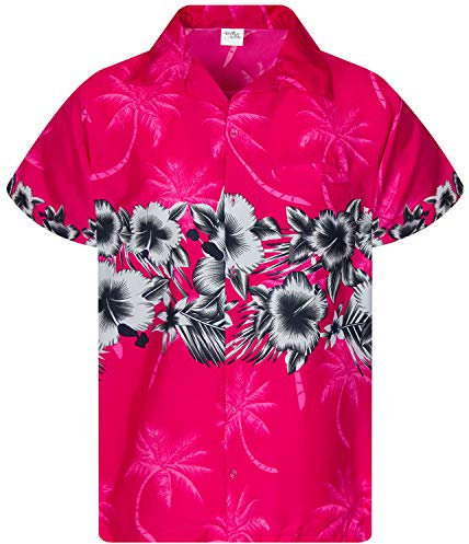 King Kameha Funky-Camicia-Hawaiana, Manica-Corta, Flower-Chest, Rosa, S