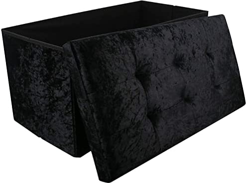 DANIEL JAMES Housewares Large 2 Seater Crushed Velvet Foldable Ottoman Storage Box Double Bed Foot Stool (Black)