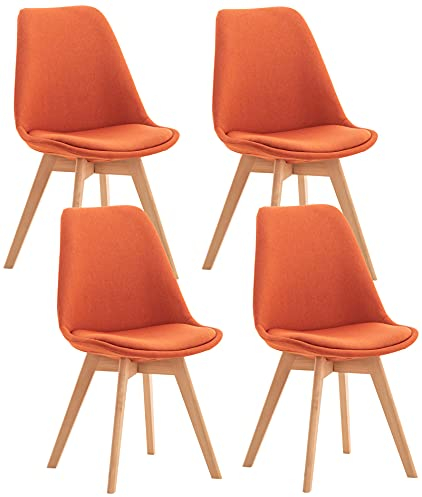 CLP 4er Set Esszimmerstuhl Linares Kunststoff I Stoff I Samt I Cord I Lederoptik I Lehnstuhl Mit Holzgestell, Farbe:orange, Material:Stoff
