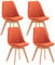 CLP 4er Set Esszimmerstuhl Linares Kunststoff I Stoff I Samt I Cord I Lederoptik I Lehnstuhl Mit Holzgestell, Farbe:orange, Material:Stoff