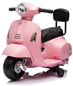 Mondial Toys Moto Elettrica Scooter per Bambini Mini Vespa GTS Piaggio 6V con Schienale Sedile in Pelle Luci Suoni Rosa